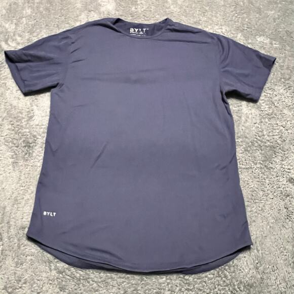 BYLT Shirt Mens Large Blue Drop Cut Crewneck Curved Hem Performance Gym - Picture 1 of 7